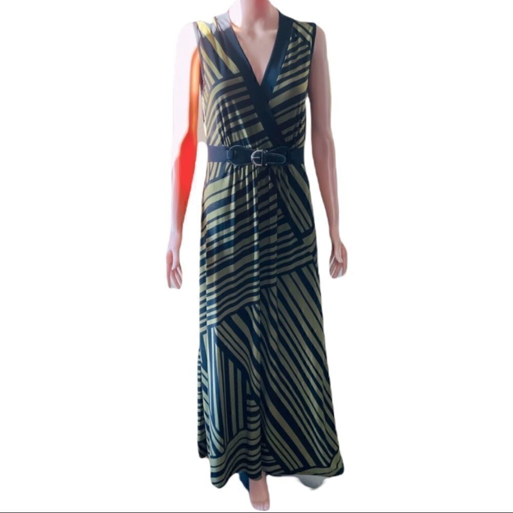 Susan Lawrence Black & Olive Grn Maxi Dress Size M